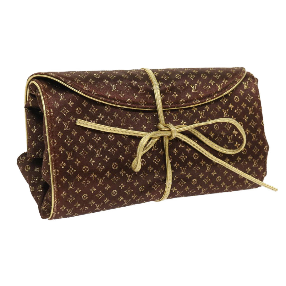 LOUIS VUITTON Monogram Satin Trousse Bijou Pliable Case Brown M92329 Auth 55531