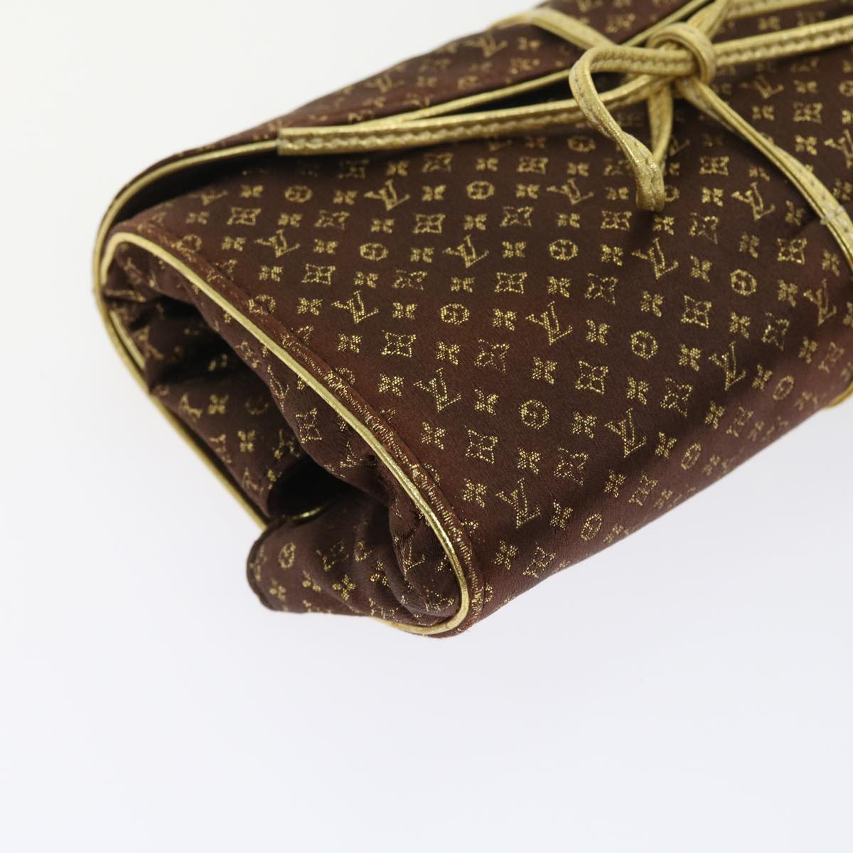 LOUIS VUITTON Monogram Satin Trousse Bijou Pliable Case Brown M92329 Auth 55531