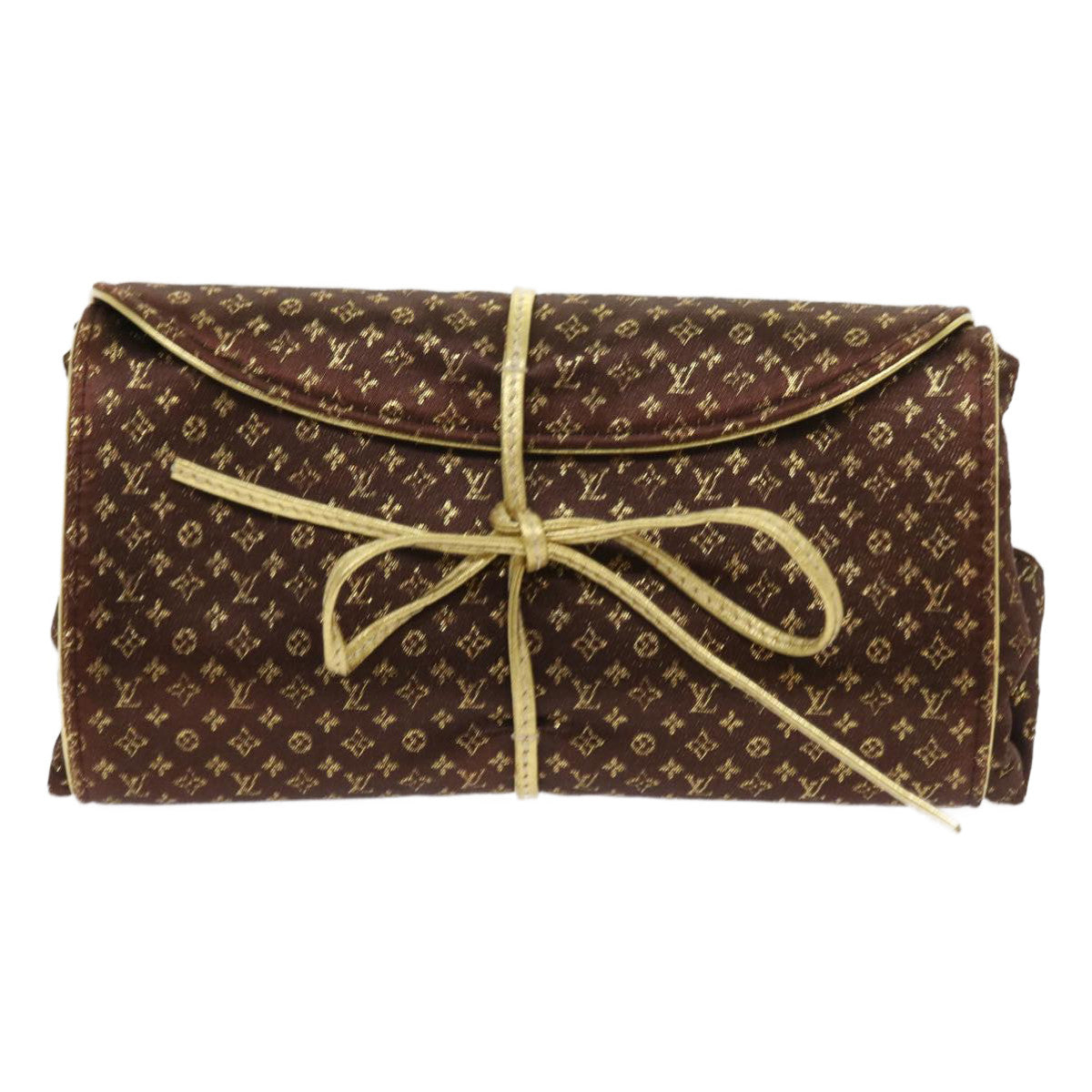 LOUIS VUITTON Monogram Satin Trousse Bijou Pliable Case Brown M92329 Auth 55531