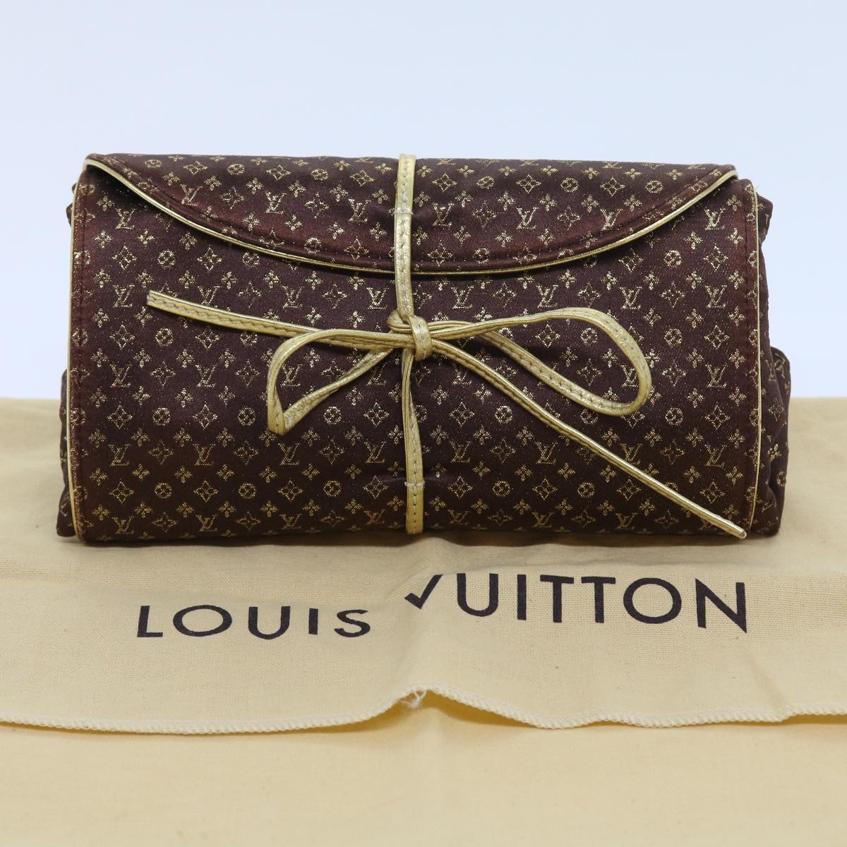 LOUIS VUITTON Monogram Satin Trousse Bijou Pliable Case Brown M92329 Auth 55531