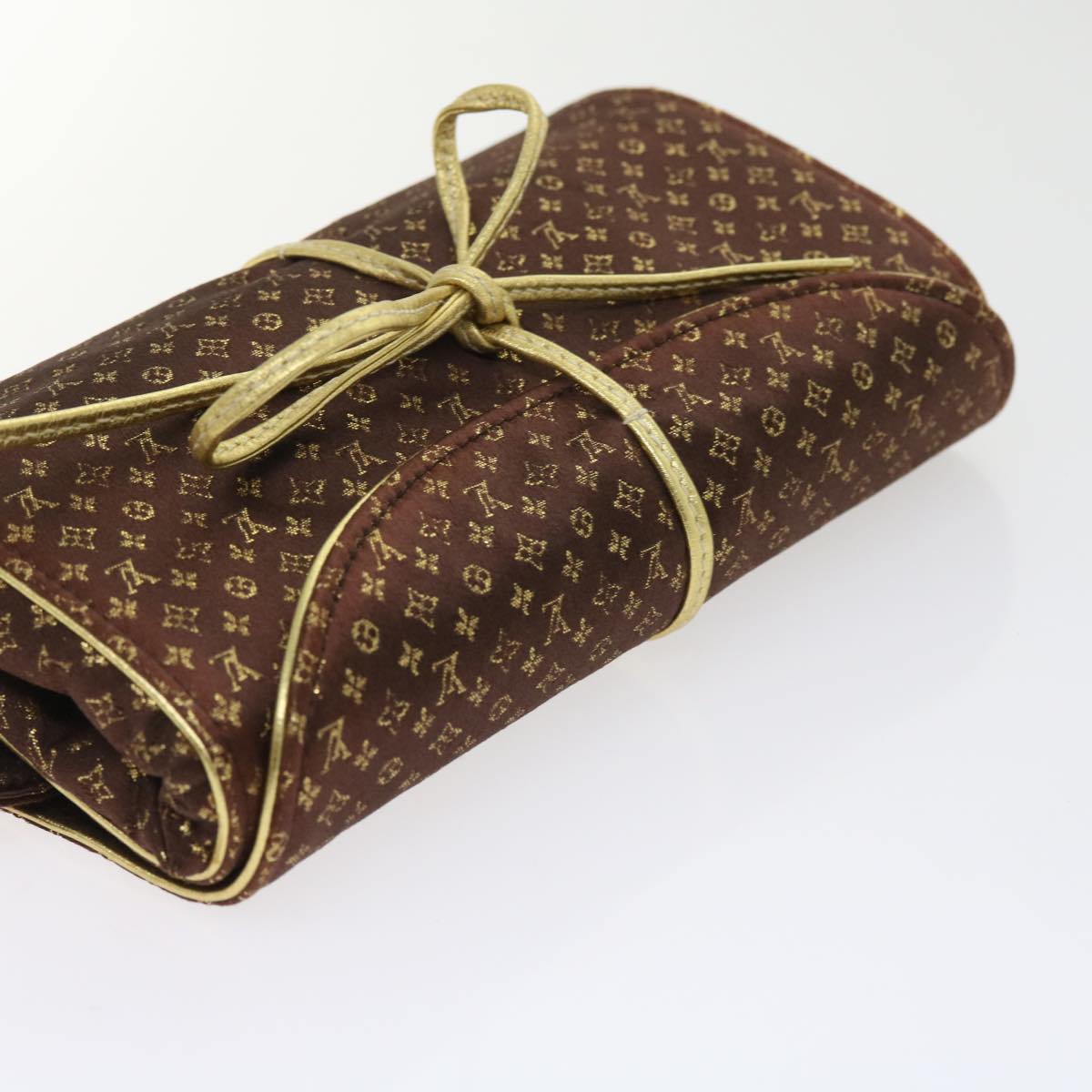 LOUIS VUITTON Monogram Satin Trousse Bijou Pliable Case Brown M92329 Auth 55531