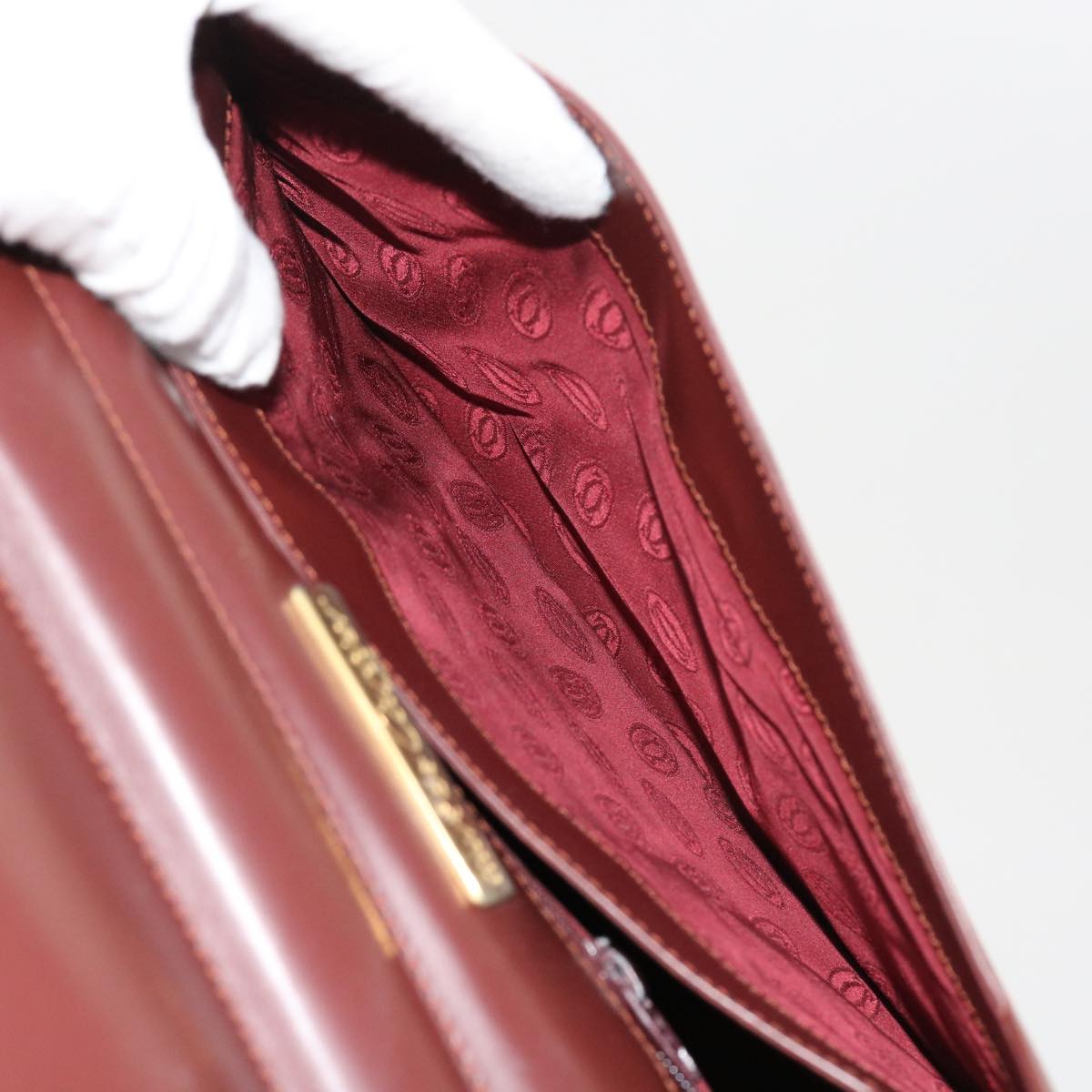 CARTIER Clutch Bag Leather Wine Red Auth 55608