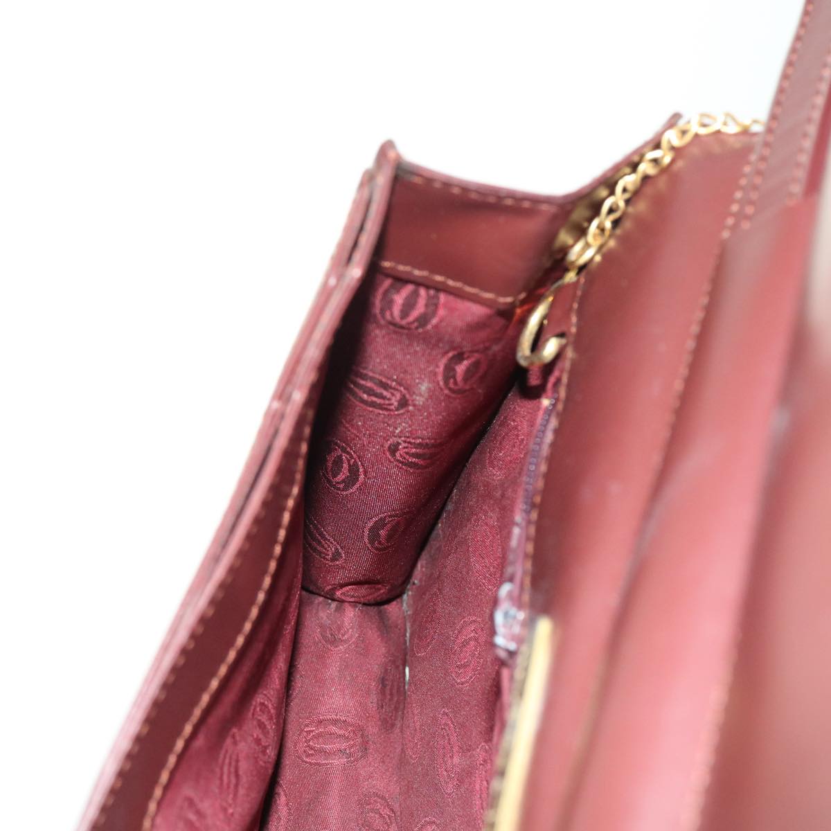 CARTIER Clutch Bag Leather Wine Red Auth 55608