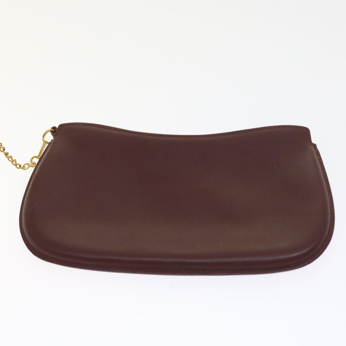 CARTIER Clutch Bag Leather Wine Red Auth 55608