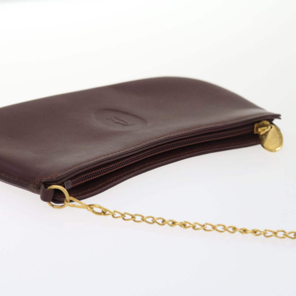 CARTIER Clutch Bag Leather Wine Red Auth 55608