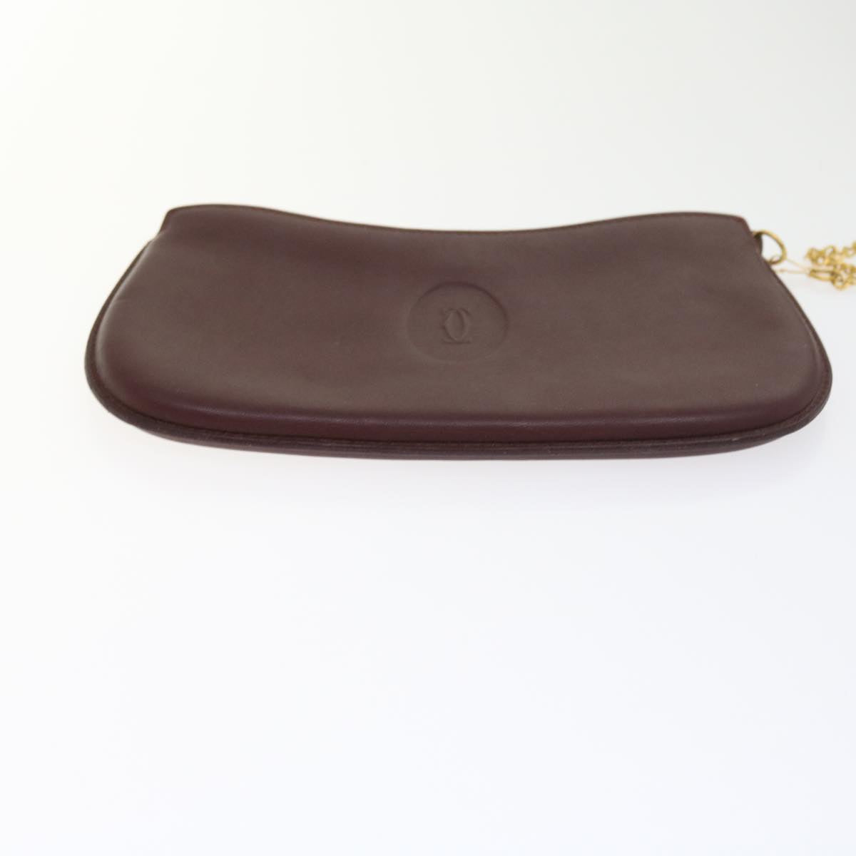 CARTIER Clutch Bag Leather Wine Red Auth 55608