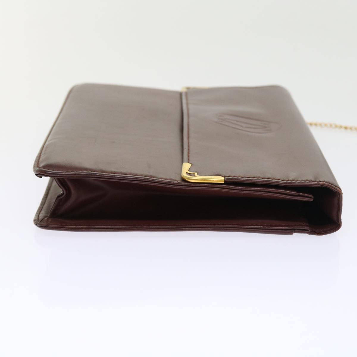 CARTIER Clutch Bag Leather Wine Red Auth 55608