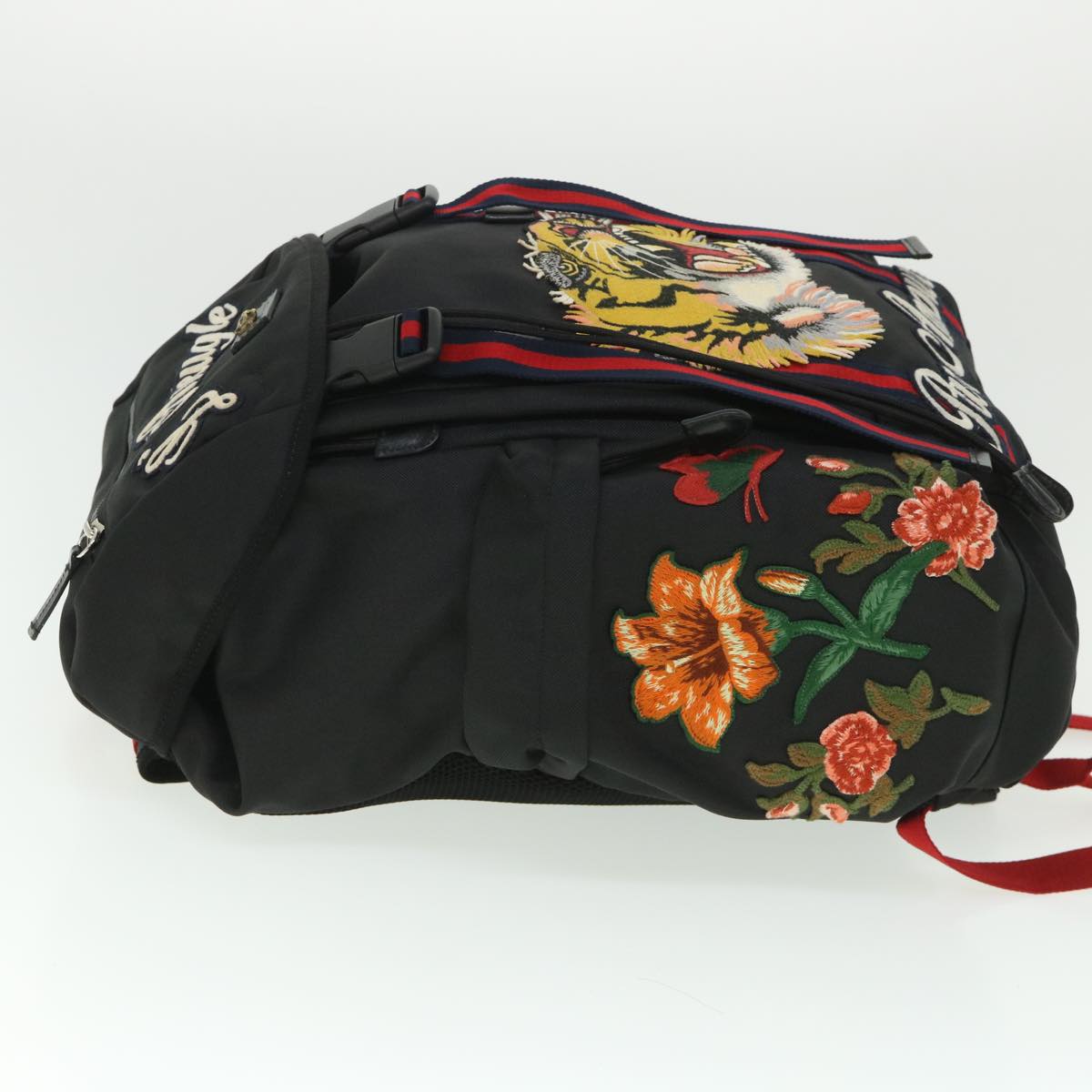 GUCCI Embroidered Tiger Web Sherry Line Backpack Nylon Black 429037 Auth 55638A