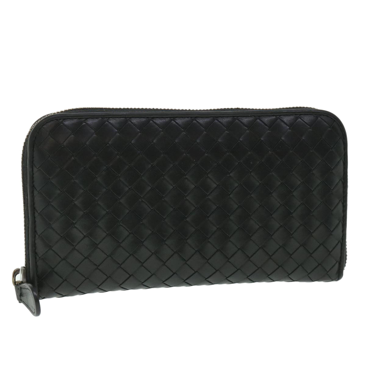 BOTTEGAVENETA INTRECCIATO Long Wallet Leather Black Auth 55671