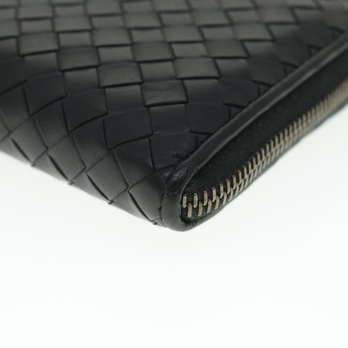 BOTTEGAVENETA INTRECCIATO Long Wallet Leather Black Auth 55671