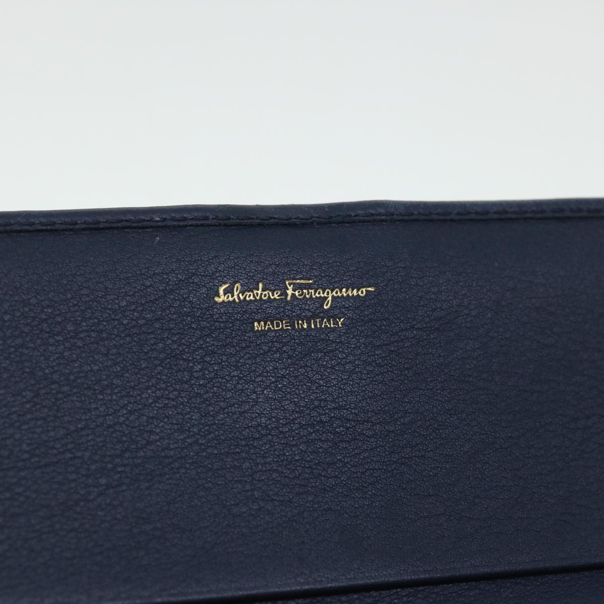 Salvatore Ferragamo Gancini Long Wallet Calf leather Navy Gray Auth 55675