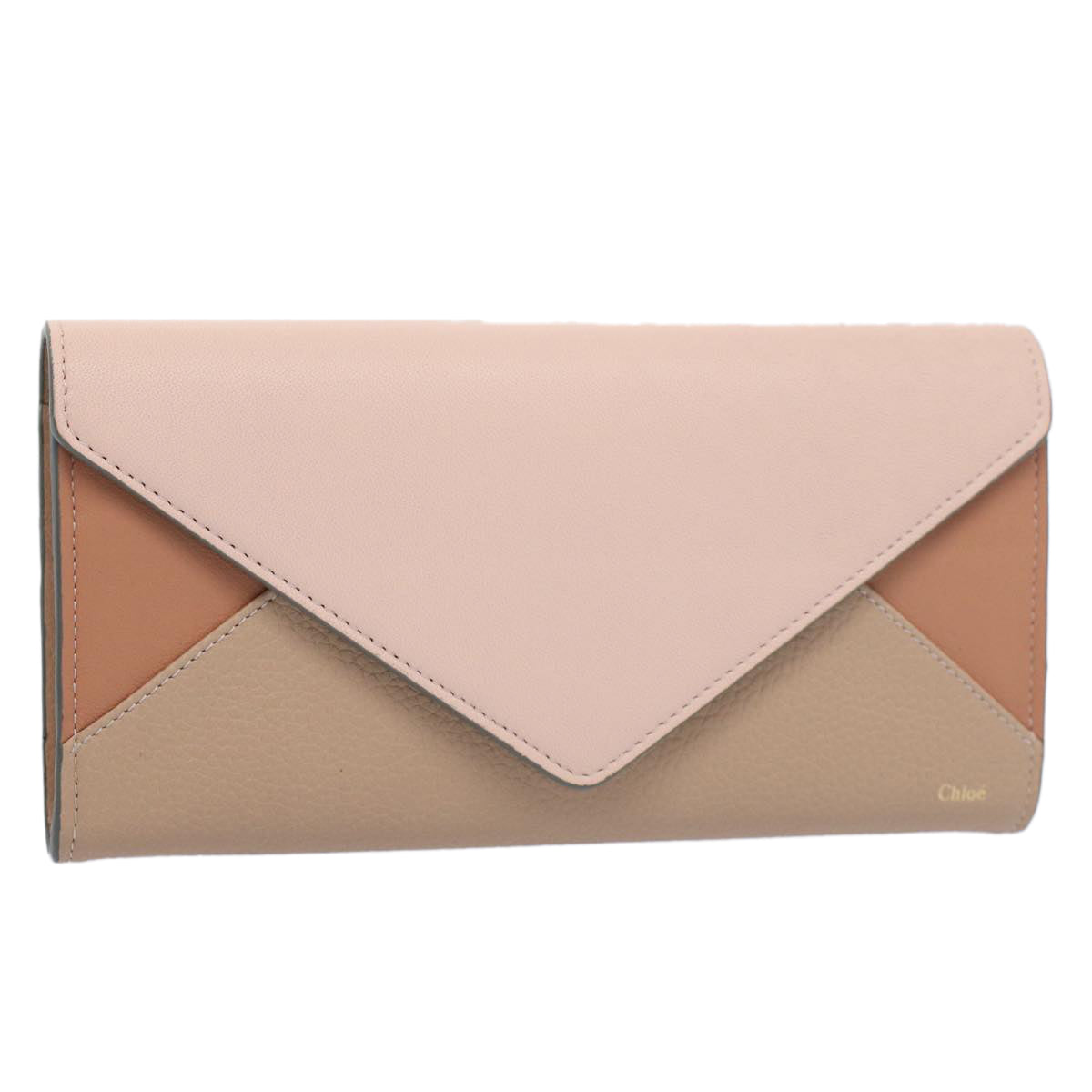 Chloe Long Wallet Leather Beige Pink 3P0171-H0Y Auth 55677