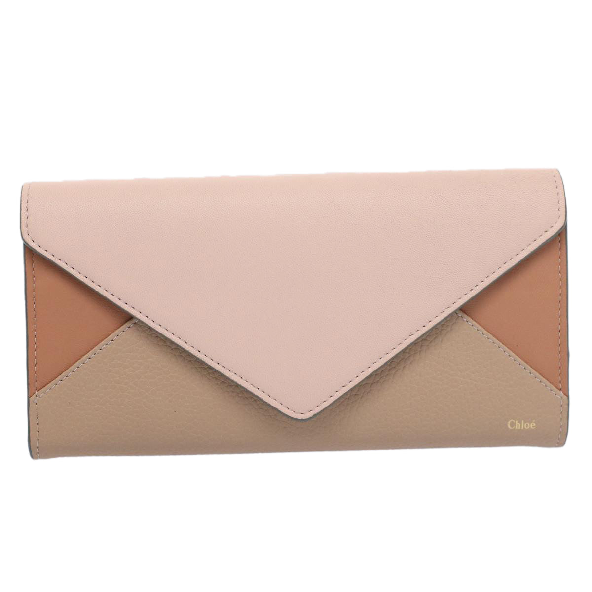 Chloe Long Wallet Leather Beige Pink 3P0171-H0Y Auth 55677