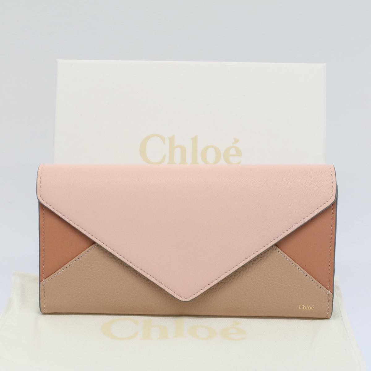 Chloe Long Wallet Leather Beige Pink 3P0171-H0Y Auth 55677