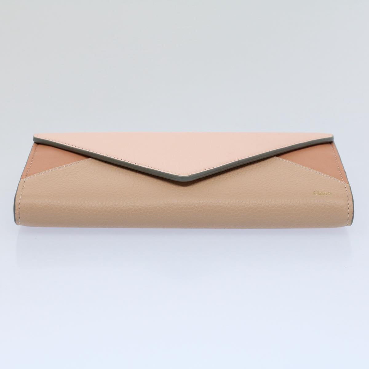 Chloe Long Wallet Leather Beige Pink 3P0171-H0Y Auth 55677