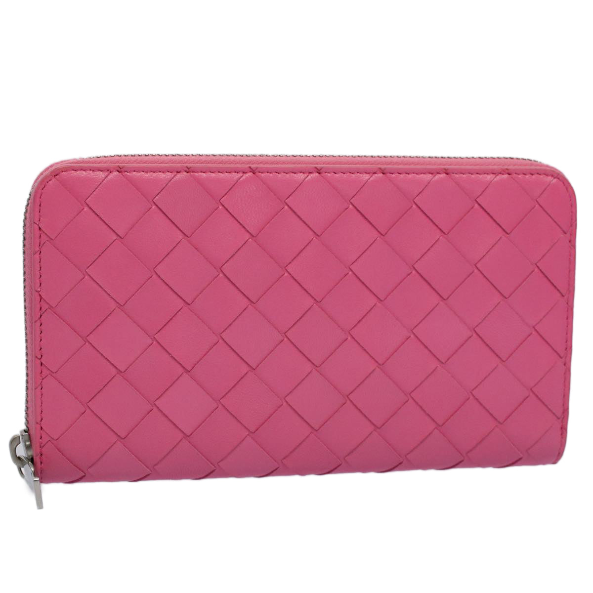 BOTTEGAVENETA INTRECCIATO Long Wallet Leather Pink VCPP2 Auth 55681