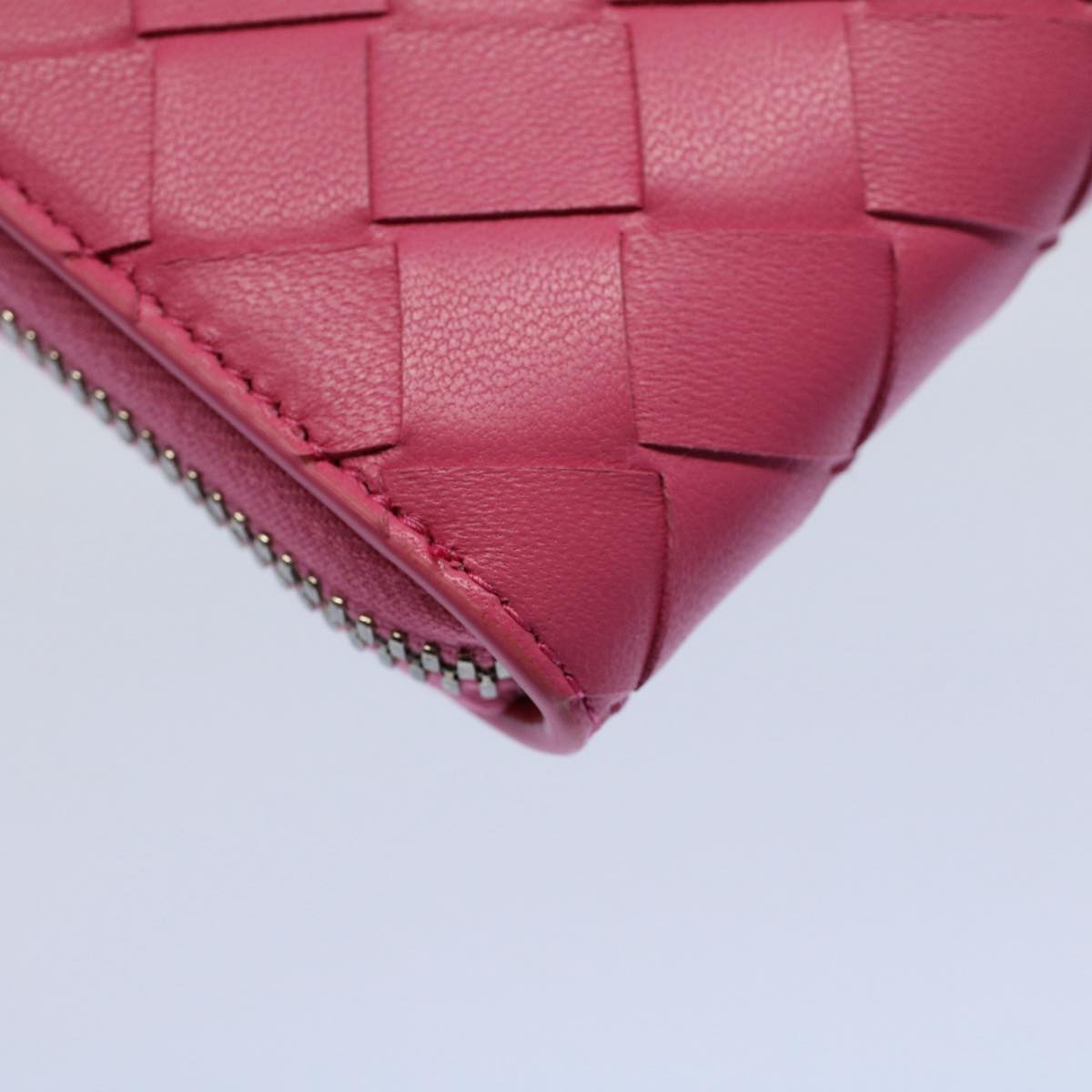 BOTTEGAVENETA INTRECCIATO Long Wallet Leather Pink VCPP2 Auth 55681