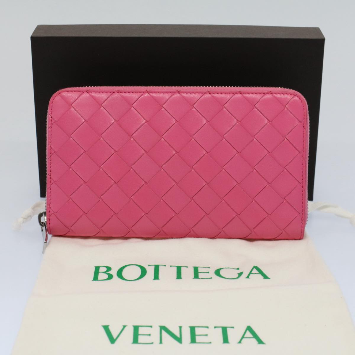 BOTTEGAVENETA INTRECCIATO Long Wallet Leather Pink VCPP2 Auth 55681