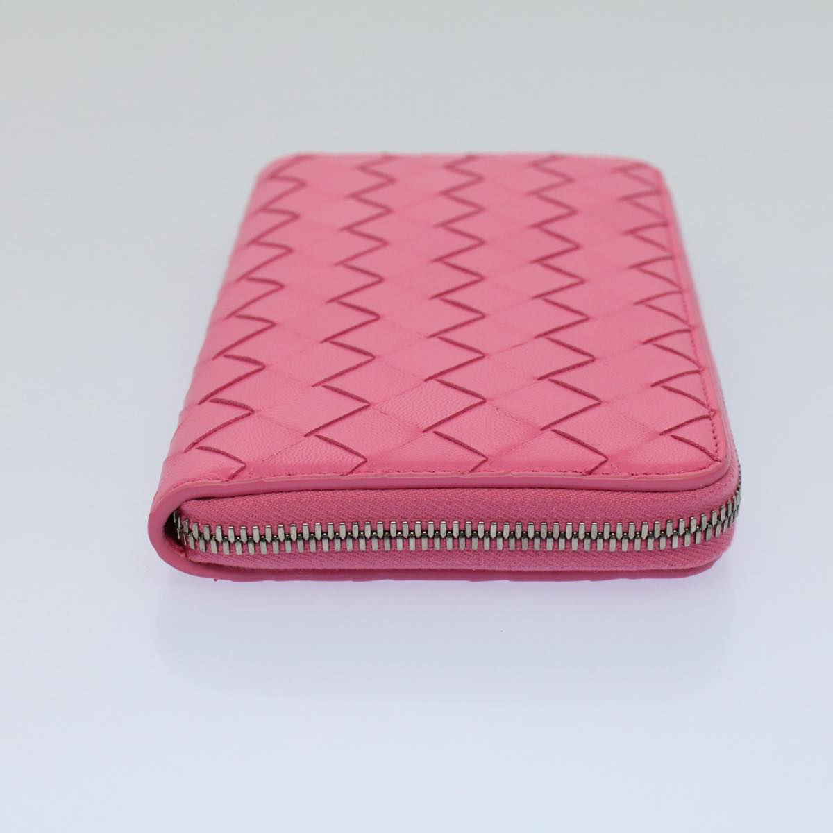 BOTTEGAVENETA INTRECCIATO Long Wallet Leather Pink VCPP2 Auth 55681