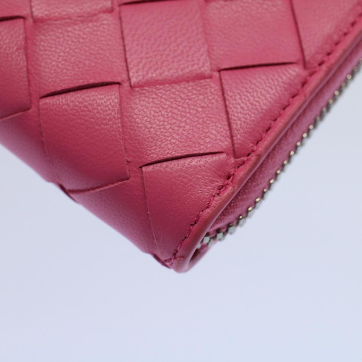 BOTTEGAVENETA INTRECCIATO Long Wallet Leather Pink VCPP2 Auth 55681