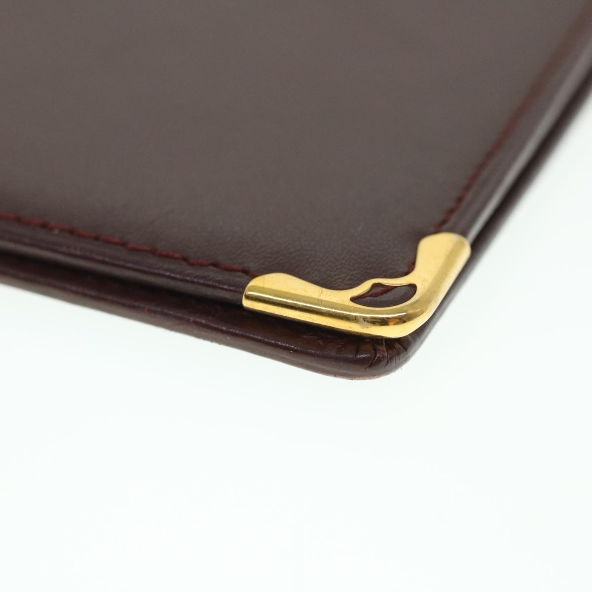 CARTIER Card Case Leather Wine Red Auth 55704