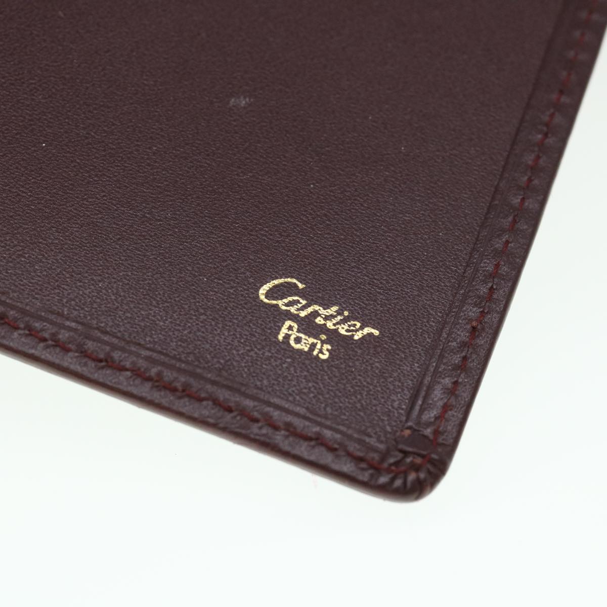 CARTIER Card Case Leather Wine Red Auth 55704