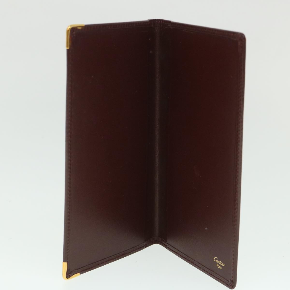 CARTIER Card Case Leather Wine Red Auth 55704