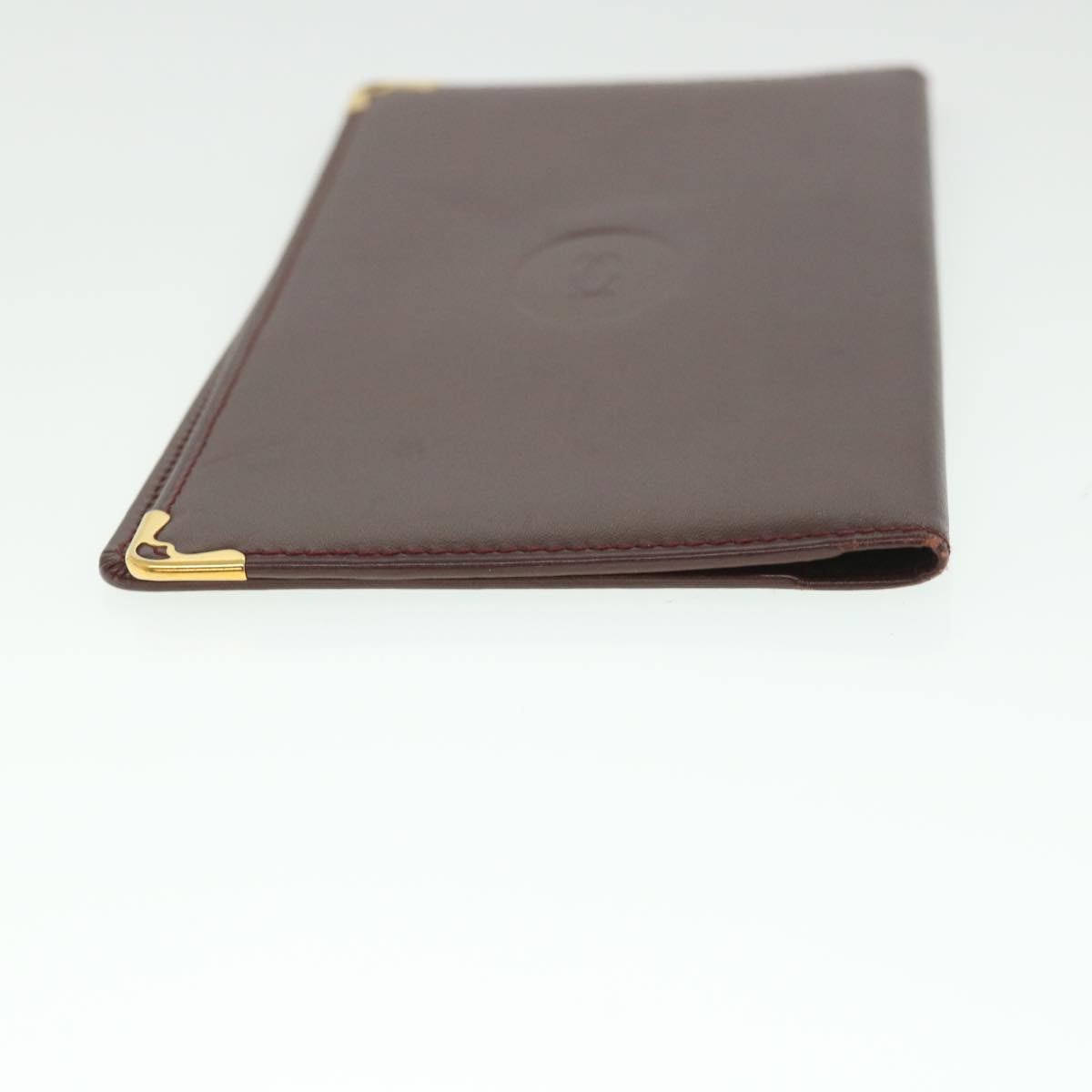 CARTIER Card Case Leather Wine Red Auth 55704