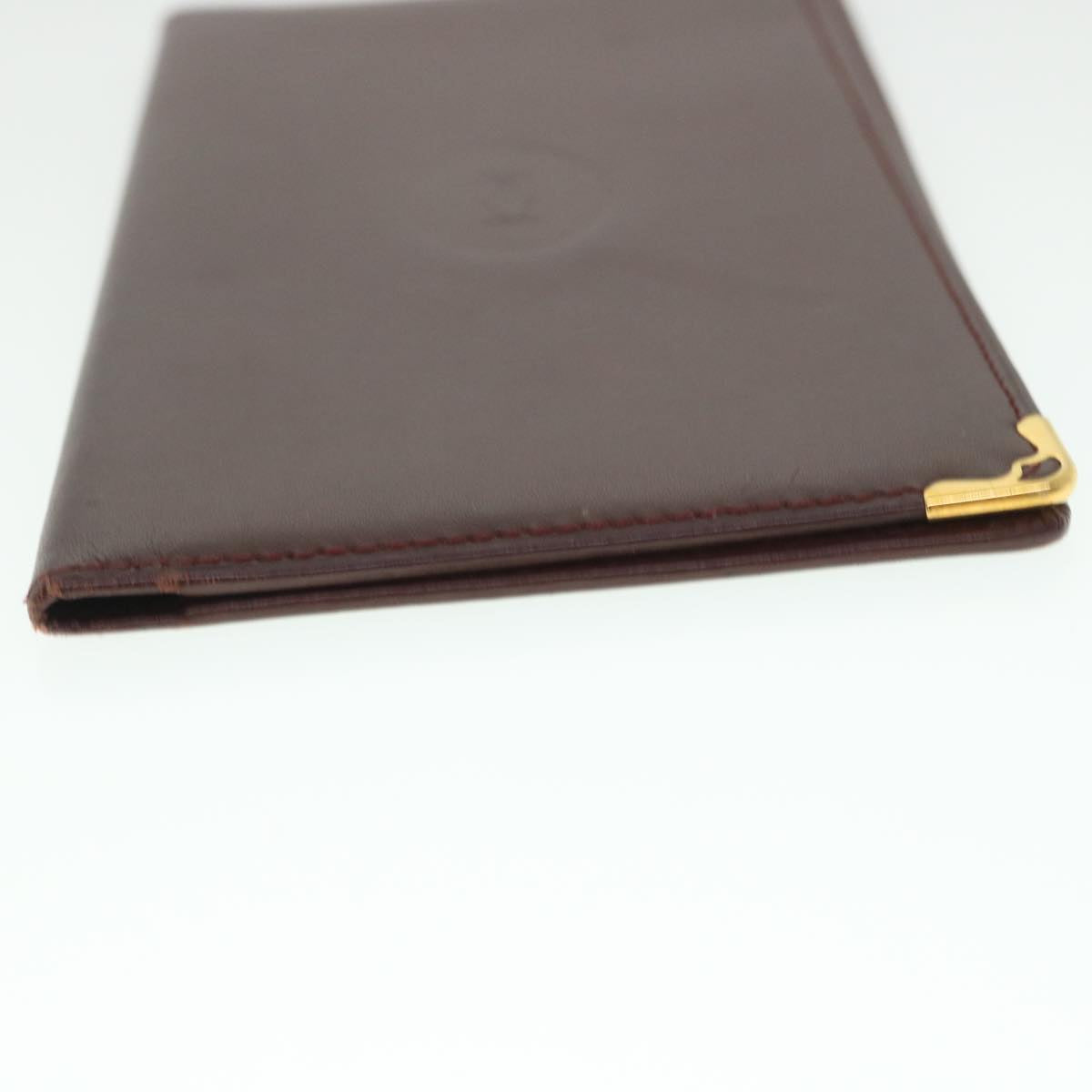 CARTIER Card Case Leather Wine Red Auth 55704