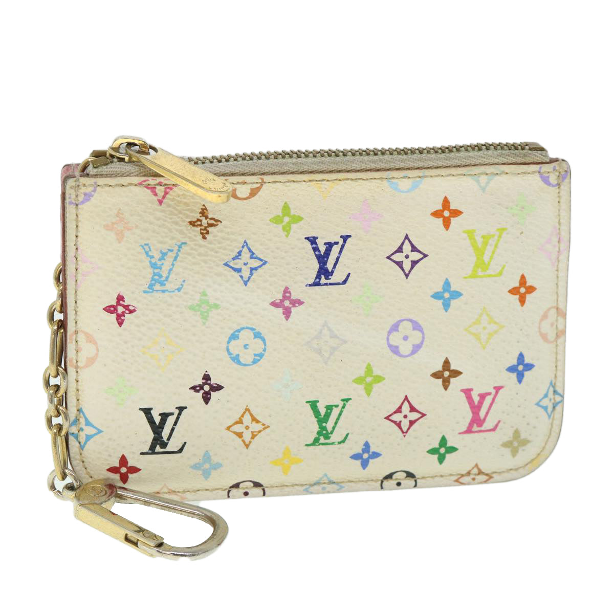 LOUIS VUITTON Multicolor Pochette Cles NM Coin Purse White M93734 LV Auth 55724