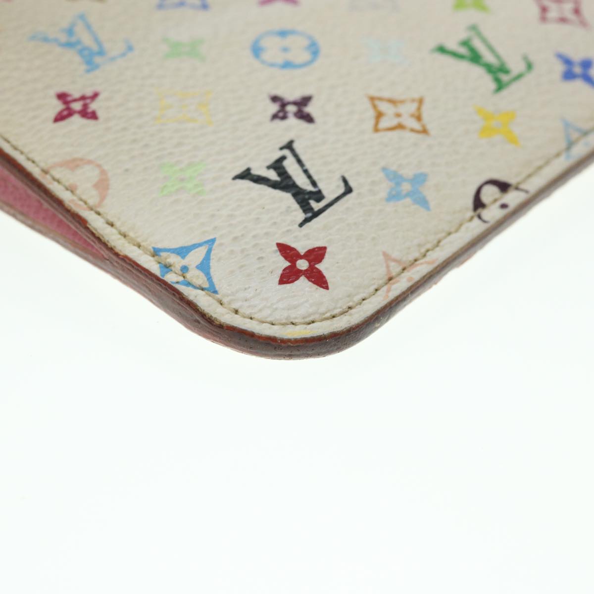 LOUIS VUITTON Multicolor Pochette Cles NM Coin Purse White M93734 LV Auth 55724