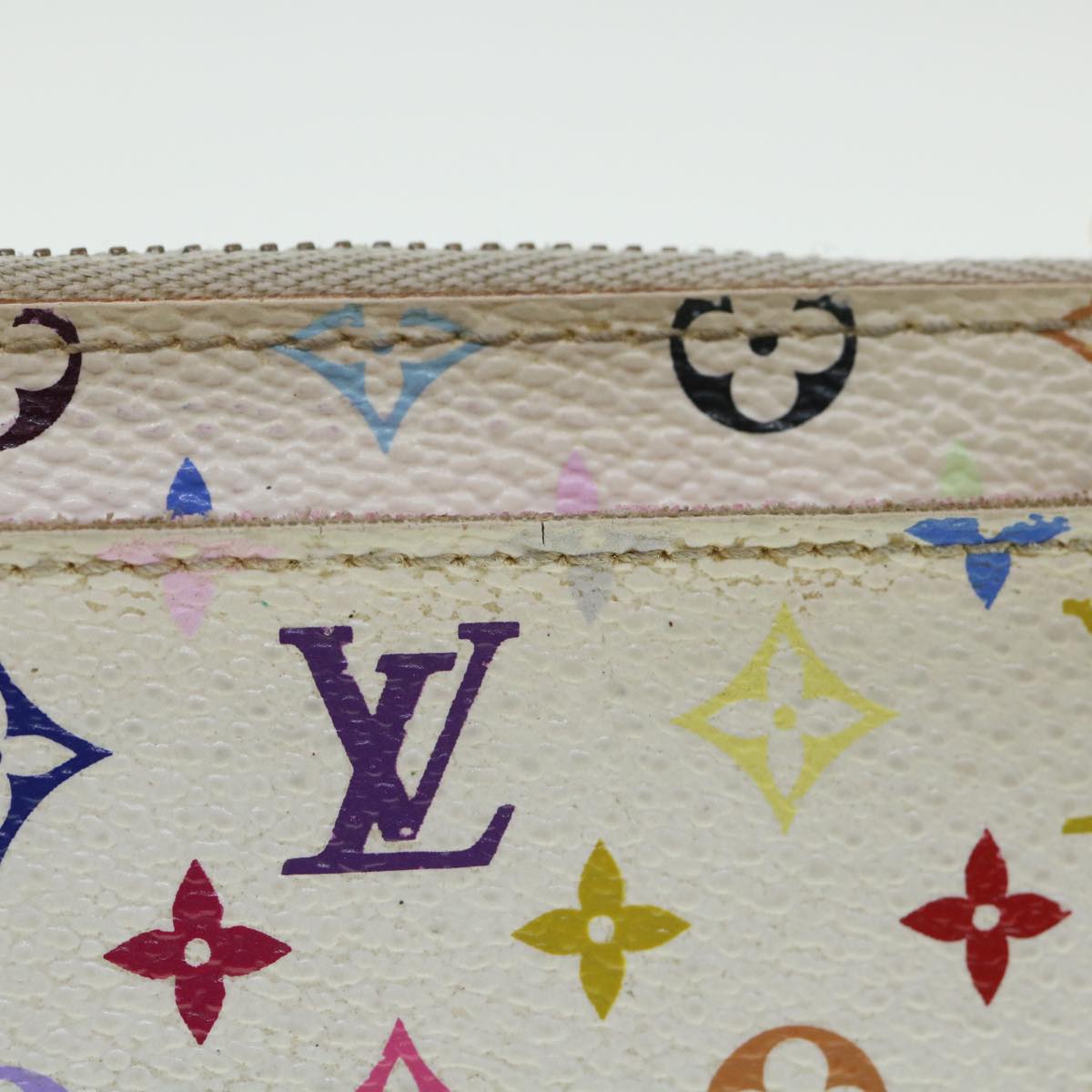 LOUIS VUITTON Multicolor Pochette Cles NM Coin Purse White M93734 LV Auth 55724