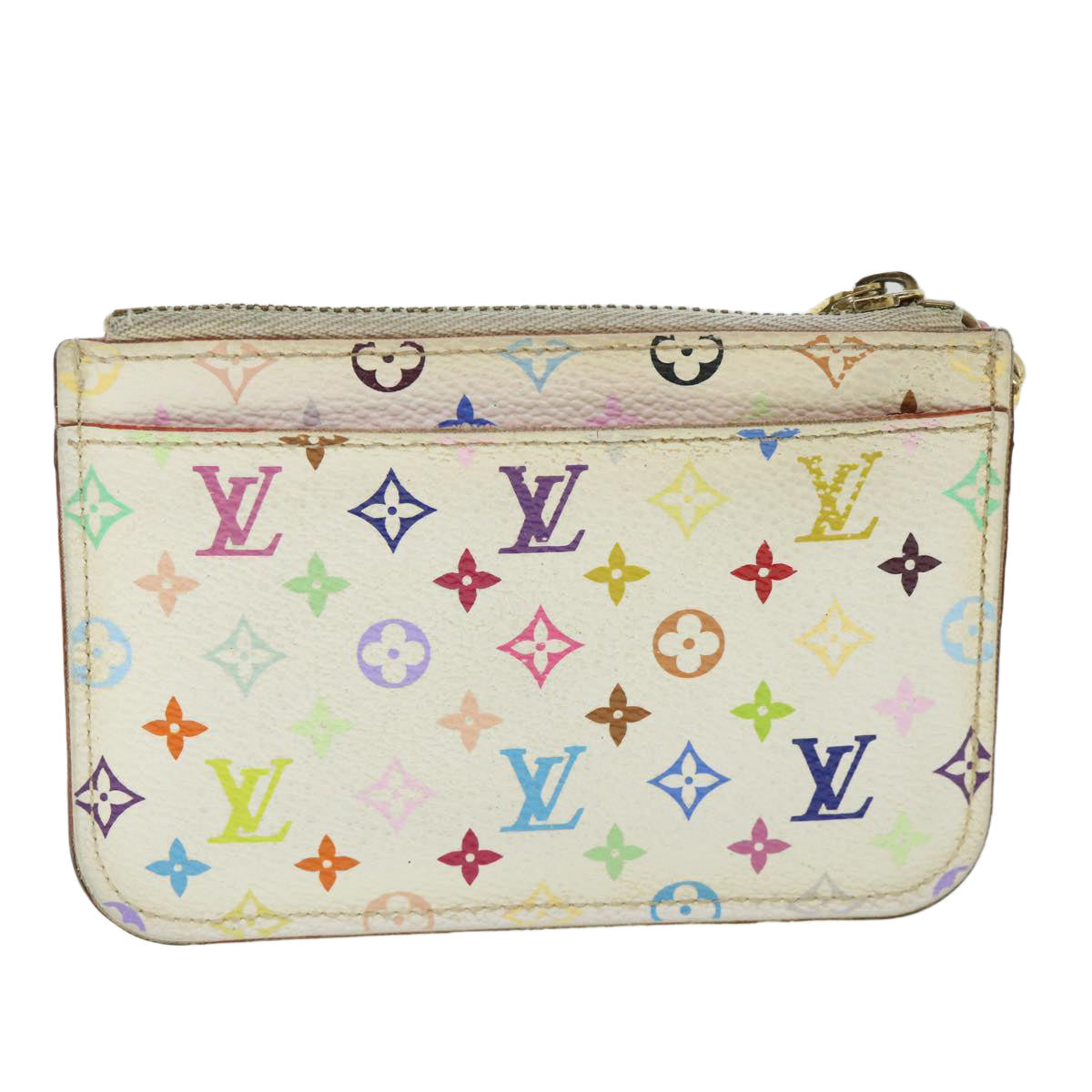 LOUIS VUITTON Multicolor Pochette Cles NM Coin Purse White M93734 LV Auth 55724