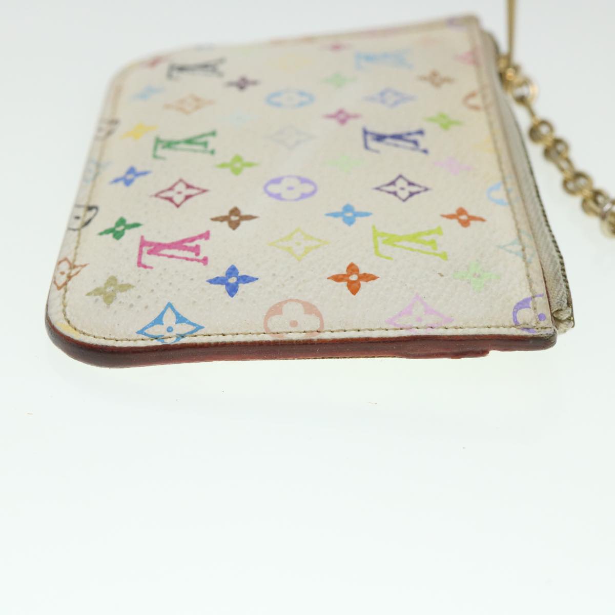 LOUIS VUITTON Multicolor Pochette Cles NM Coin Purse White M93734 LV Auth 55724