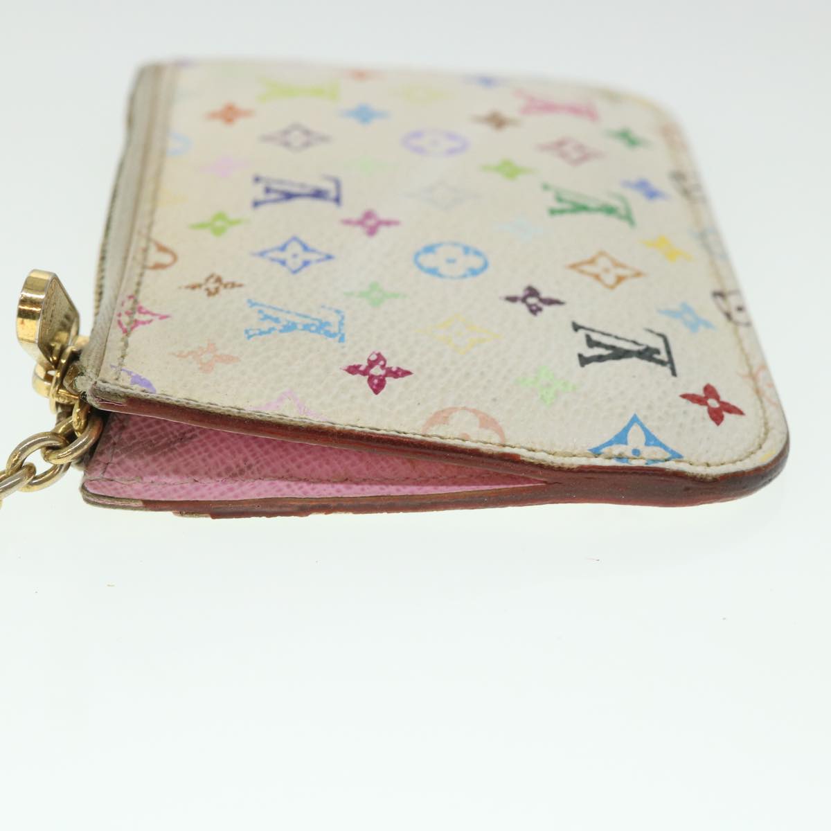 LOUIS VUITTON Multicolor Pochette Cles NM Coin Purse White M93734 LV Auth 55724