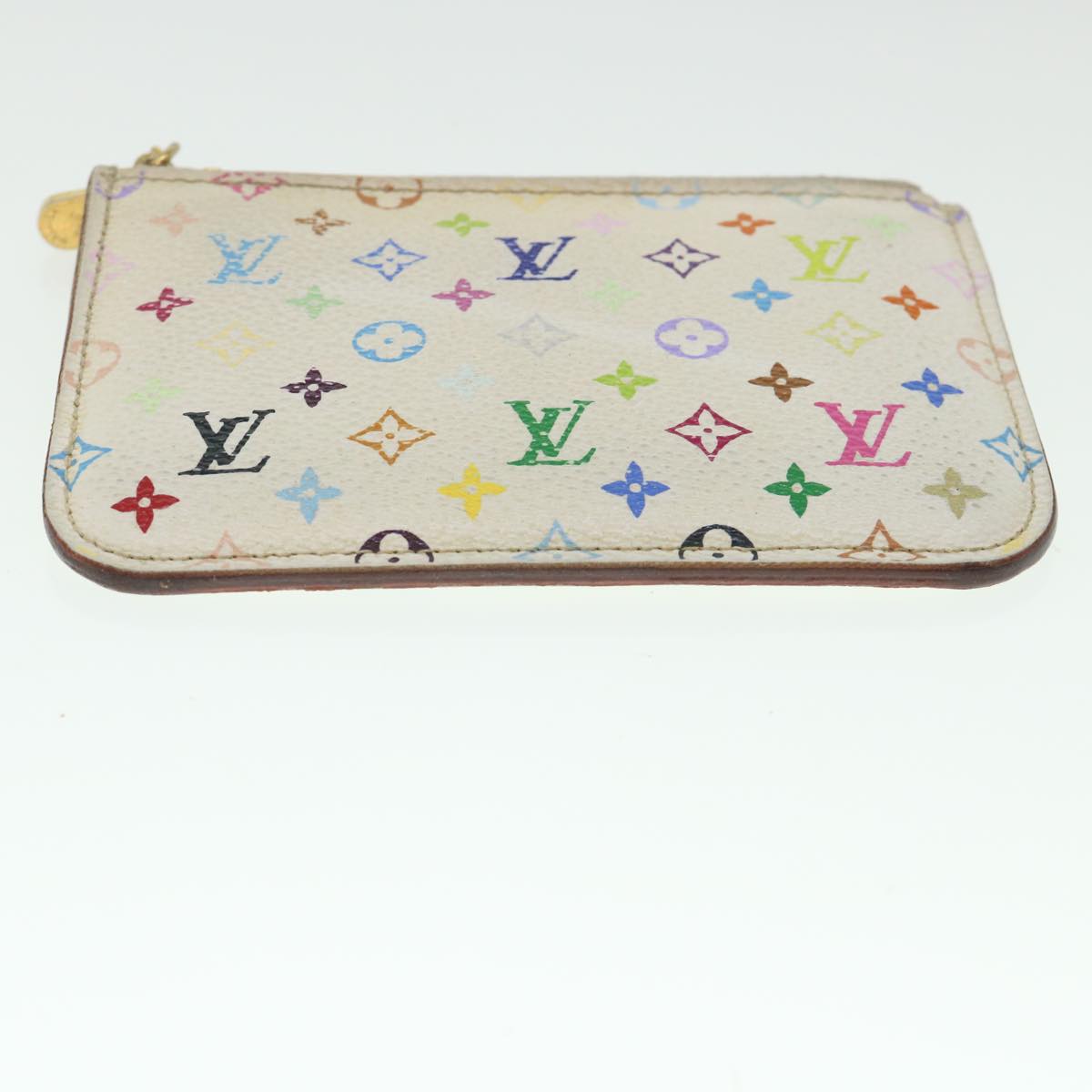 LOUIS VUITTON Multicolor Pochette Cles NM Coin Purse White M93734 LV Auth 55724