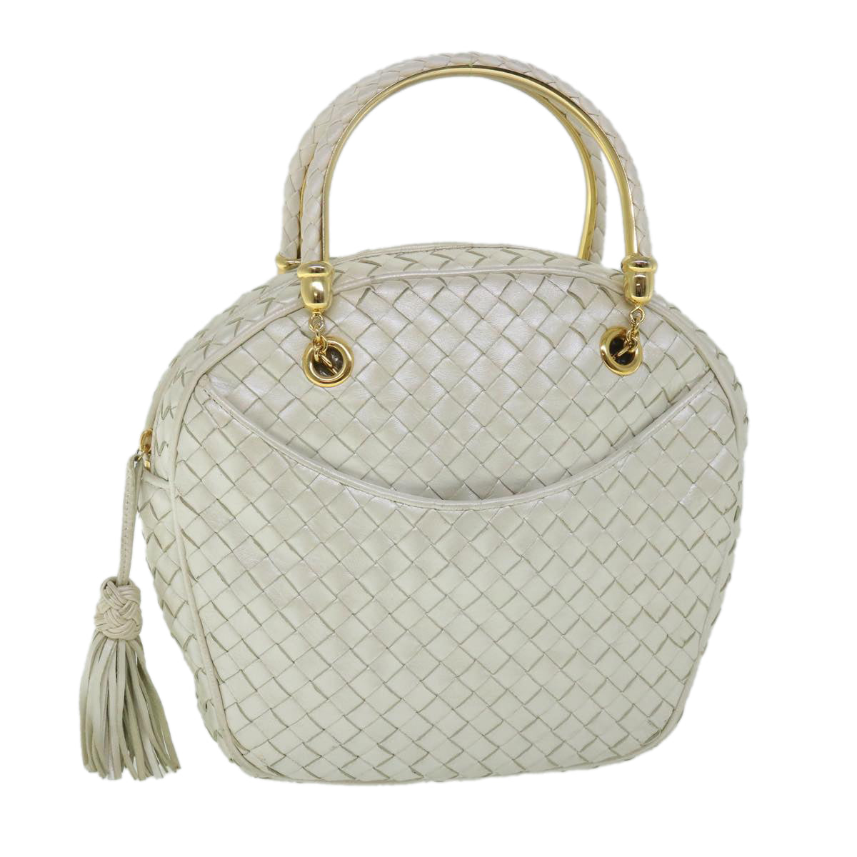 BOTTEGA VENETA INTRECCIATO Hand Bag Leather White Pearl Auth 55736