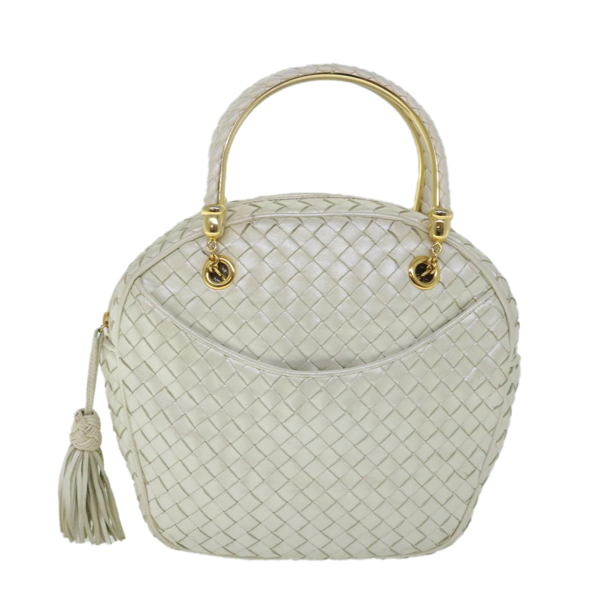 BOTTEGA VENETA INTRECCIATO Hand Bag Leather White Pearl Auth 55736