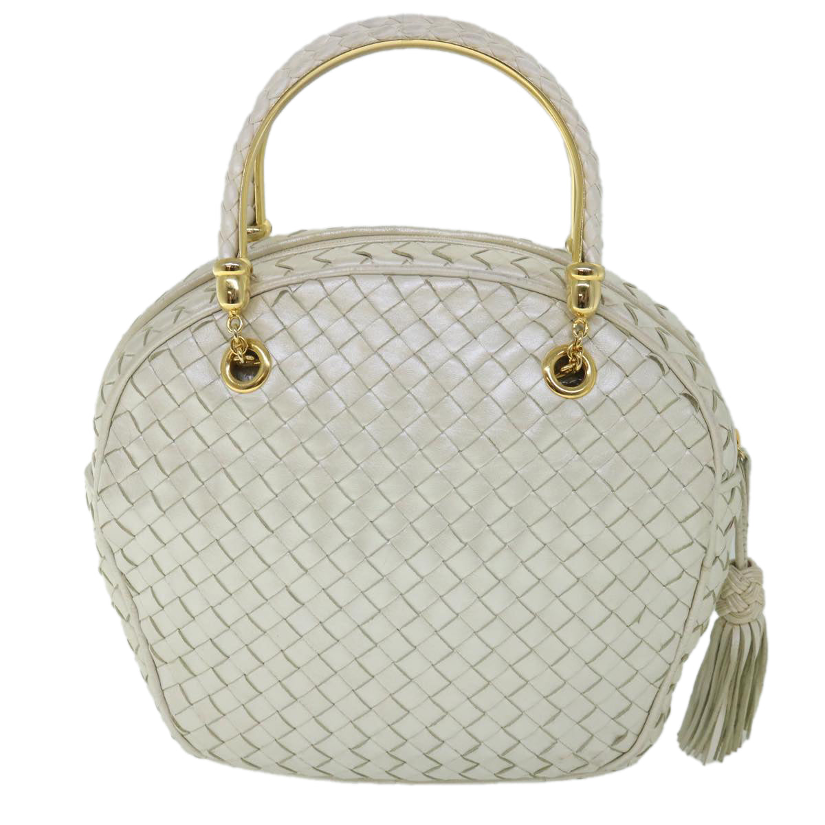 BOTTEGA VENETA INTRECCIATO Hand Bag Leather White Pearl Auth 55736