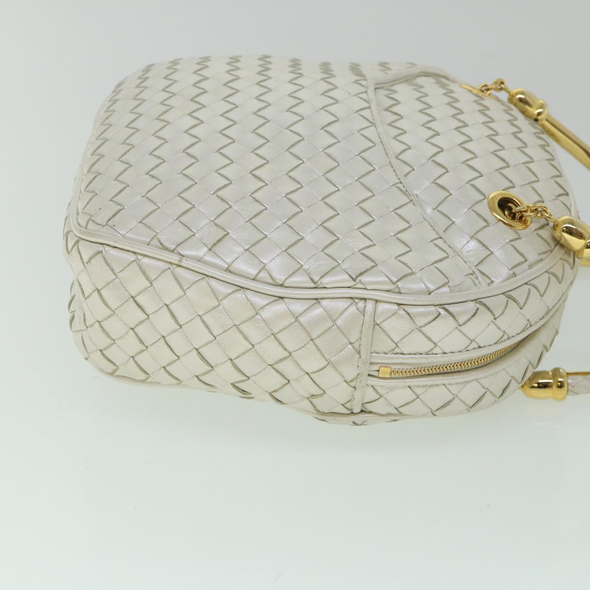 BOTTEGA VENETA INTRECCIATO Hand Bag Leather White Pearl Auth 55736