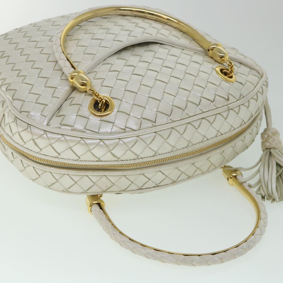 BOTTEGA VENETA INTRECCIATO Hand Bag Leather White Pearl Auth 55736