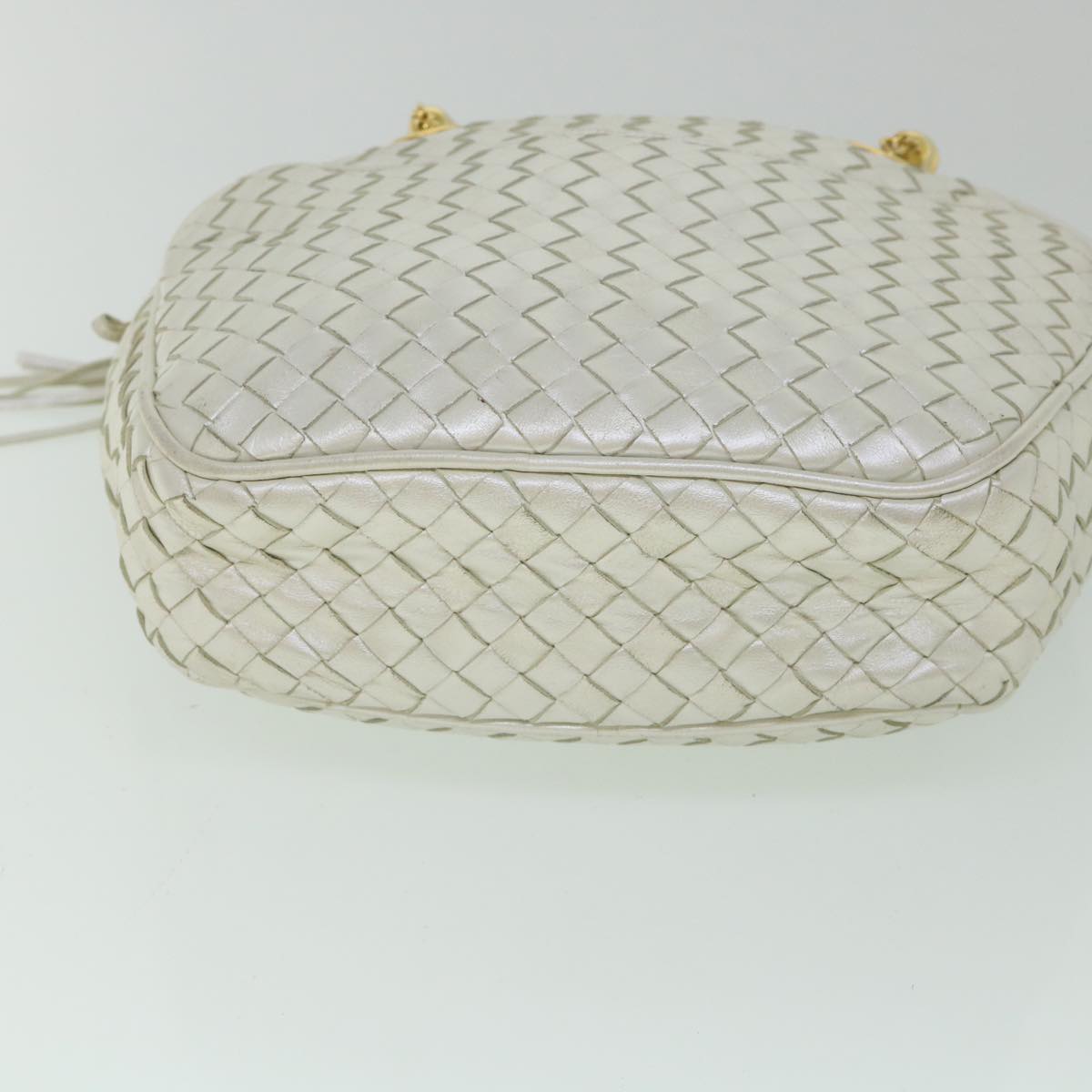 BOTTEGA VENETA INTRECCIATO Hand Bag Leather White Pearl Auth 55736