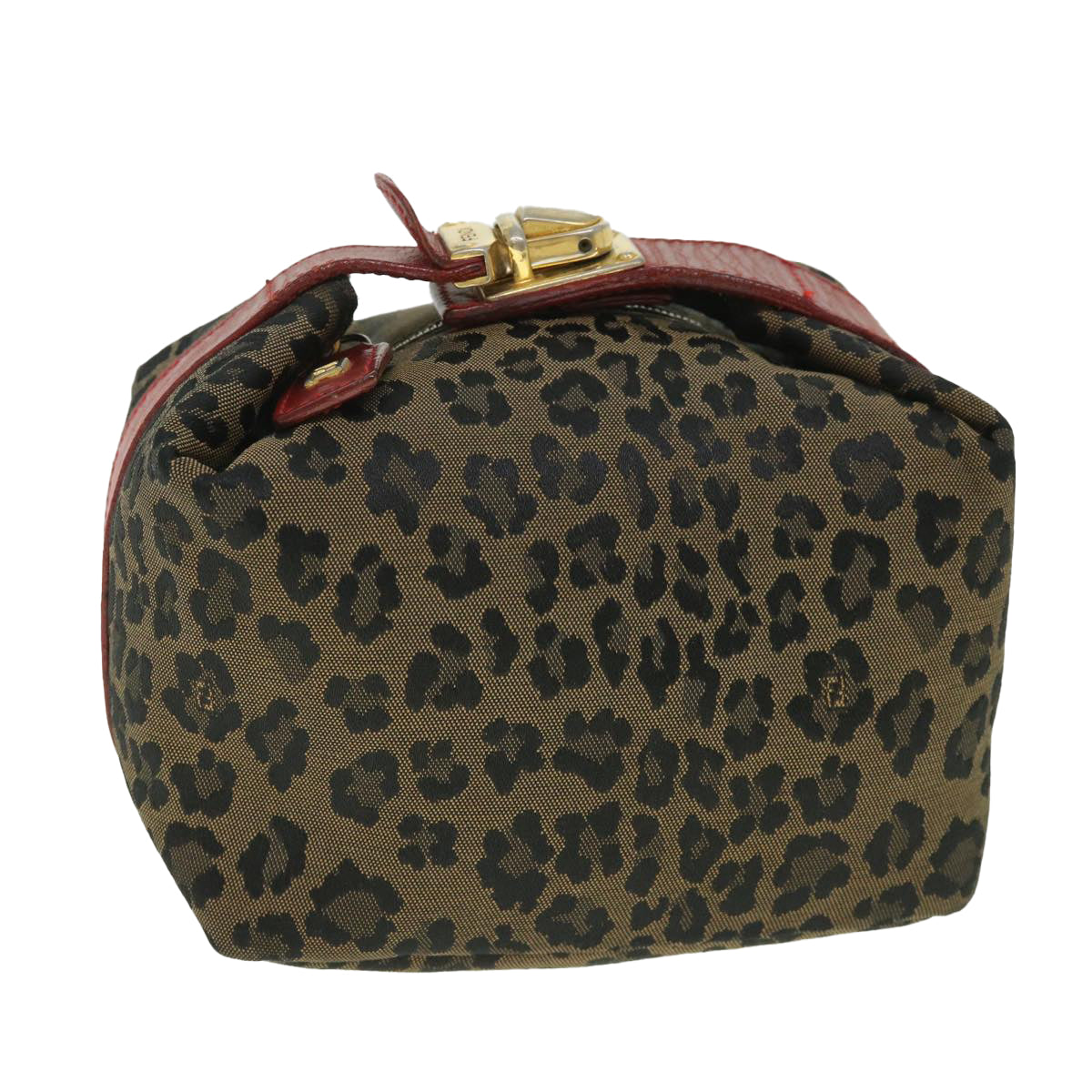 FENDI Leopard Hand Bag Brown Red Auth 55755