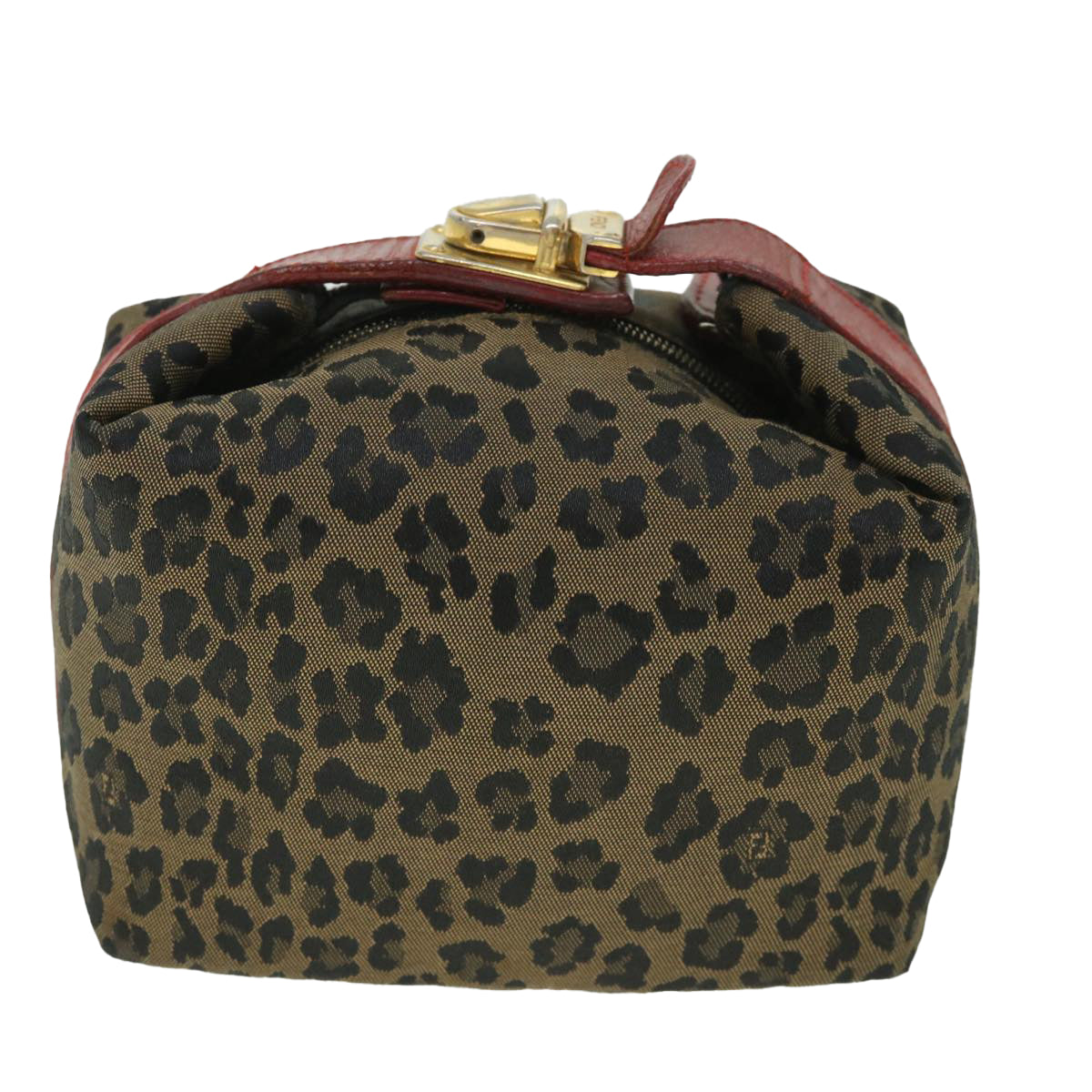 FENDI Leopard Hand Bag Brown Red Auth 55755