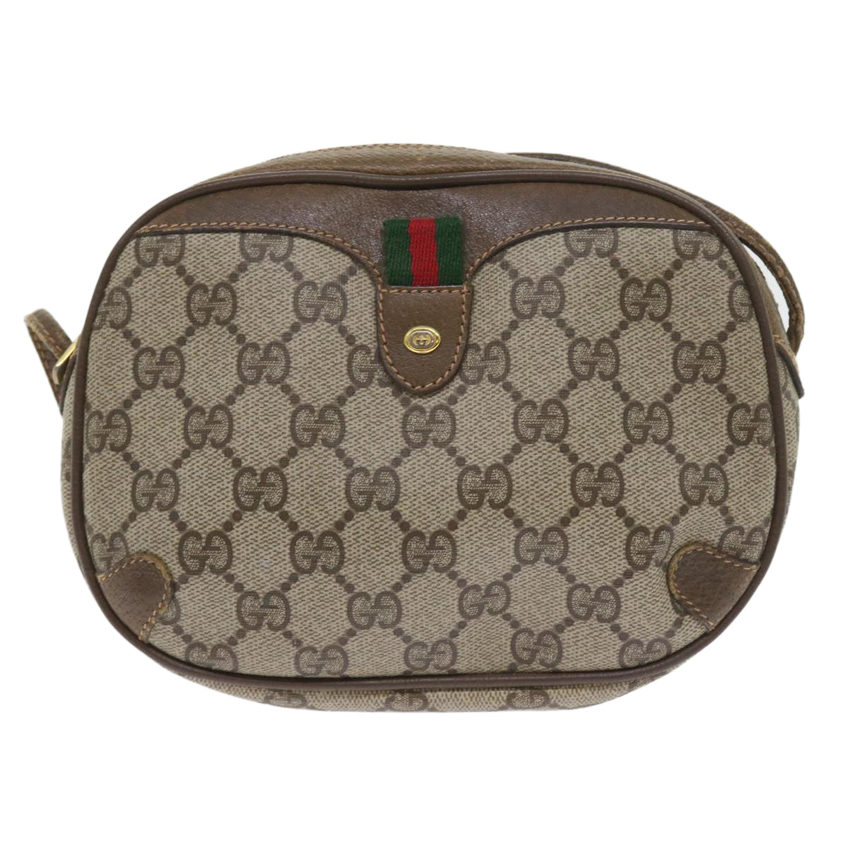 GUCCI GG Canvas Web Sherry Line Shoulder Bag PVC Leather Beige Red Auth 55892