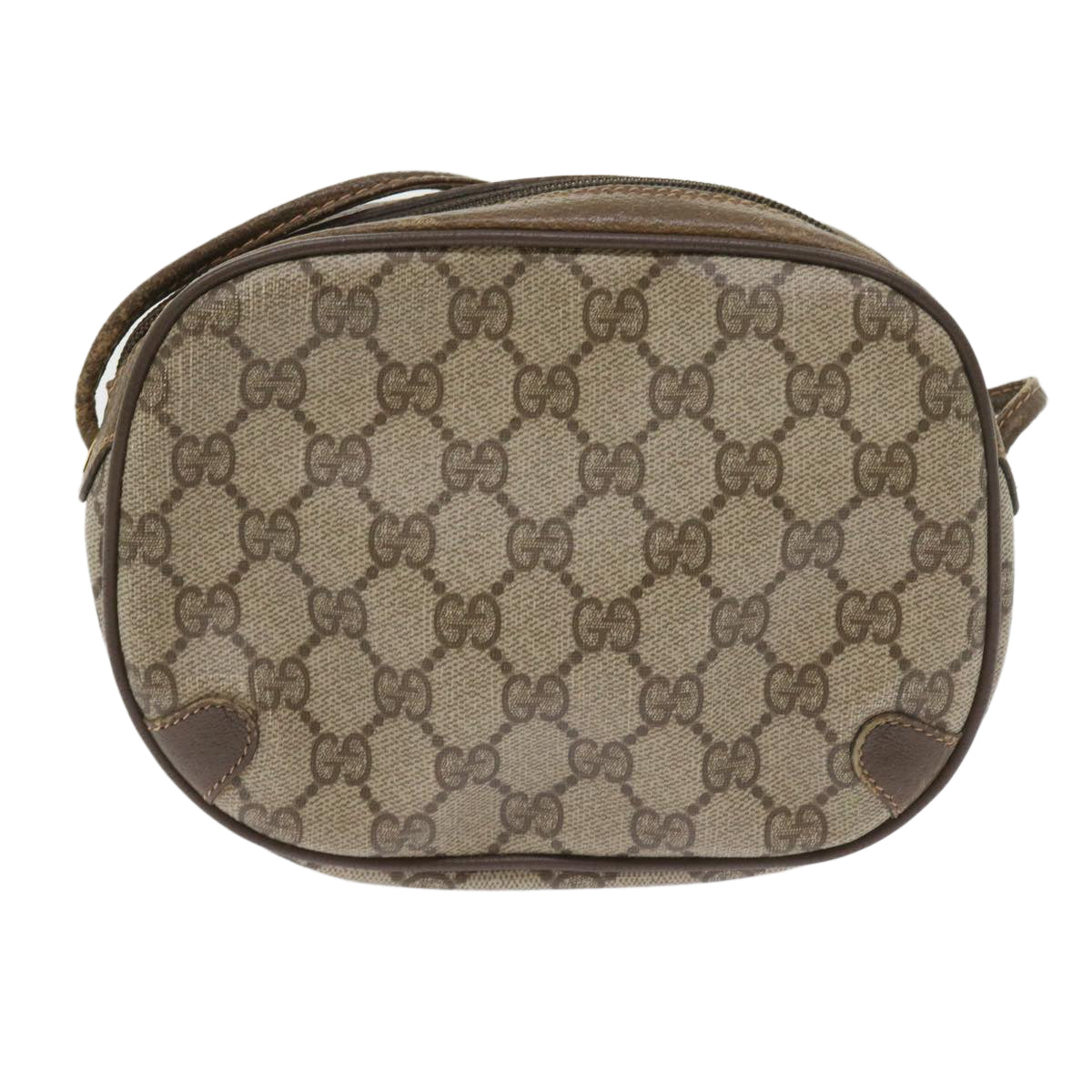 GUCCI GG Canvas Web Sherry Line Shoulder Bag PVC Leather Beige Red Auth 55892