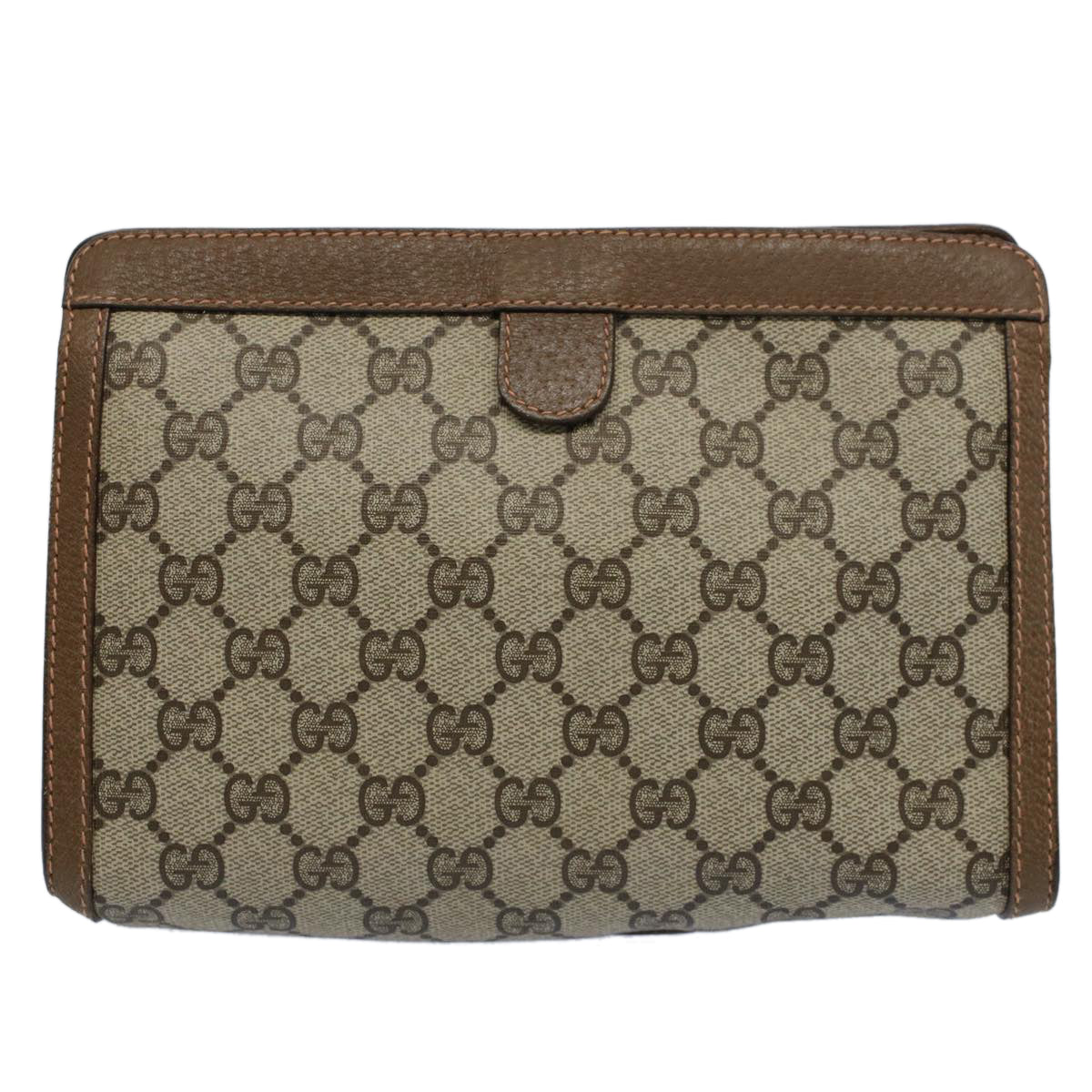 GUCCI GG Canvas Web Sherry Line Clutch Bag PVC Leather Beige Red Auth 55907