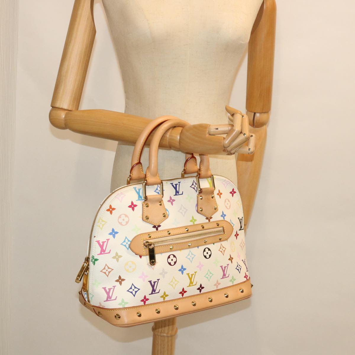 LOUIS VUITTON Monogram Multicolor Alma Hand Bag White M92647 LV Auth 56047A