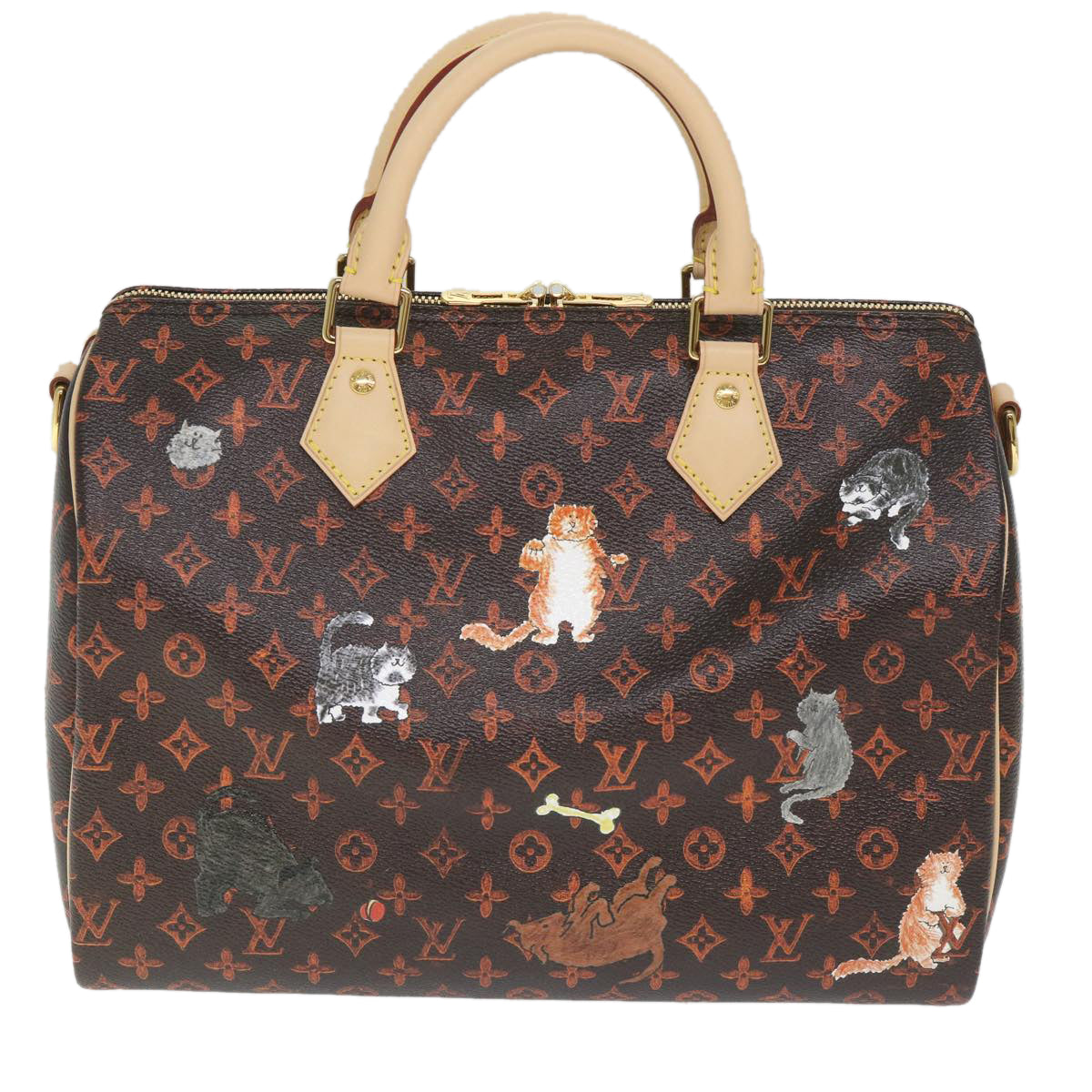 LOUIS VUITTON Catgram Speedy Bandouliere 30 Hand Bag Brown M44401 LV Auth 56154A