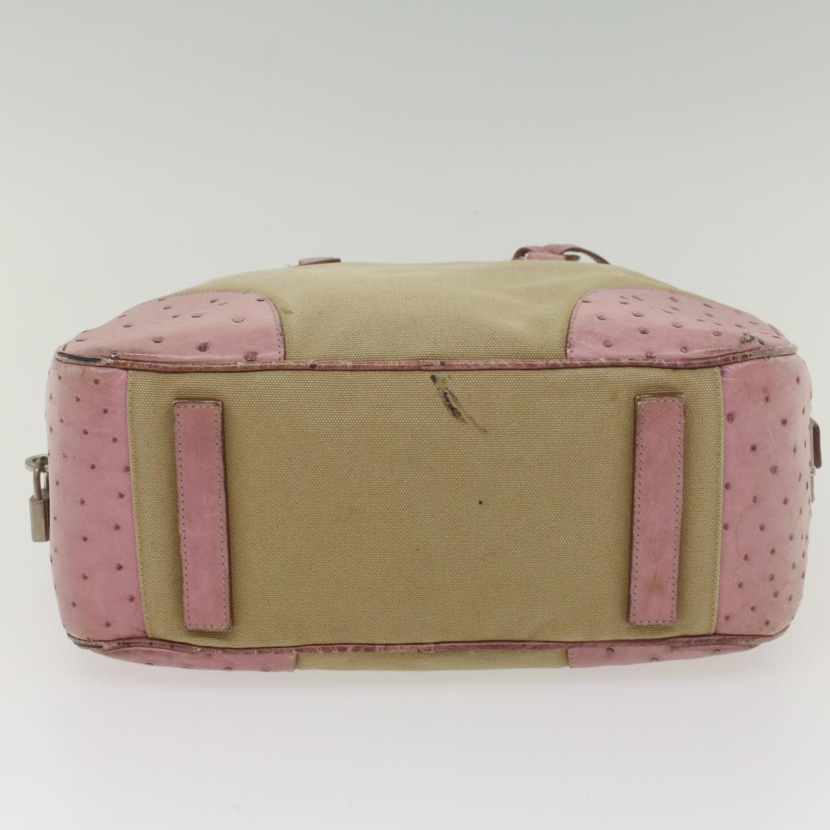 PRADA Hand Bag Canvas Leather Beige Pink Auth 56274